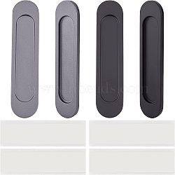 CHGCRAFT 4Pcs 2 Colors No Punch Alloy Flush Pull Barn Door Handle, Flush Ring, with Double-sided Stickers, for Drawers, Cabinet, Sliding Door, Oval, Mixed Color, 150x35x6mm, Hole: 3.5mm, 2pcs/color(FIND-CA0004-89)