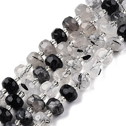 Natural Black Rutilated Quartz Beads Strands, with Seed Beads, Faceted, Rondelle, 8x6mm, Hole: 1mm, about 20~22pcs/strand, 7.09 inch(18cm)(G-N327-08S)