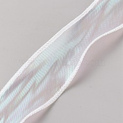 9M Rainbow Color Nylon Organza Ribbon, Iridescent Ribbon for Bowknot, Flower, Gift Decoration, White, 1-5/8 inch(40mm), about 9.84 Yards(9m)/Roll(OCOR-WH20017-01F)