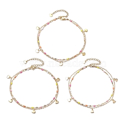 3Pcs 304 Stainless Steel Enamel Link Chains Anklets, Colorful, 8-7/8~9-1/8 inch(22.5~23cm), 3pcs/set(AJEW-AN00589)