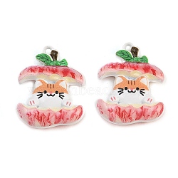 Baking Paint Zinc Alloy Pendants, Cat Shape with Apple Charms, Colorful, 18x14x5mm, Hole: 1mm(AL-CBA032C-09)