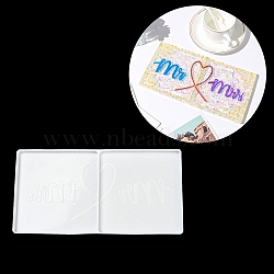 DIY Couple Cup Mat Silicone Molds, Valentine's Day Coaster Molds, Square with Heart Pattern, White, 122x239x10mm, Inner Diameter: 117x119mm(DIY-G093-01)