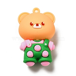 PVC Plastic Big Pendants, Bear Charm, Green, 50x31x23mm, Hole: 3mm(KY-C011-07A)