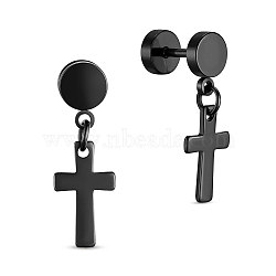 SHEGRACE Stainless Steel Barbell Cartilage Earrings, Screw Back Earrings, Cross, Gunmetal, 23.1mm, Cross: 13.2x7.8mm(JE742A)