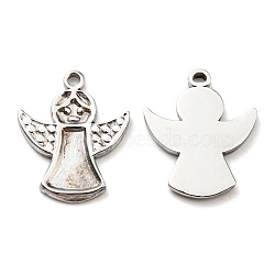 304 Stainless Steel Charms, Manual Polishing, Christmas Theme, Angel, Stainless Steel Color, 15x13x1.5mm, Hole: 1mm(STAS-Q248-03P)