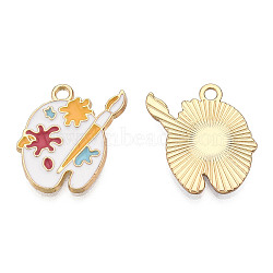 Alloy Pendants, with Enamel, Cadmium Free & Lead Free, Light Gold, Color Palette, White, 19.5x18x1.5mm, Hole: 1.8mm(X-ENAM-S119-089B-RS)