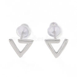 Triangle Rhodium Plated 999 Sterling Silver Stud Earrings for Women, with 999 Stamp, Platinum, 8x9mm(EJEW-S215-22P)