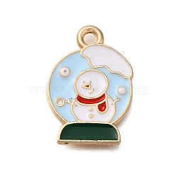 Christmas Theme Alloy Enamel Pendants, Light Gold, Snowman, 18.5x13x1.5mm, Hole: 1.8mm(FIND-M039-02H)