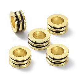 Eco-Friendly Brass Enamel European Beads, Large Hole Beads, Long-Lasting Plated, Real 18K Gold Plated, Column, Black, 10x5mm, Hole: 6mm(KK-B047-05G-01)