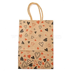 Valentine's Day Rectangle Paper Gift Bags, Portable Kraft Paper Tote Shopping Bag, with Paper Handles, Heart, 29.5cm(ABAG-C006-01B)