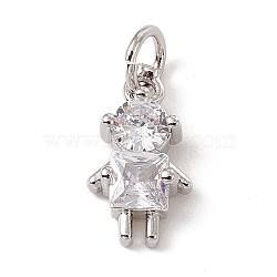 Brass Micro Pave Cubic Zirconia Charms, with Jump Rings, Boy Charms, Platinum, 13.5x7x3.5mm, Hole: 3.4mm(ZIRC-F132-17P)