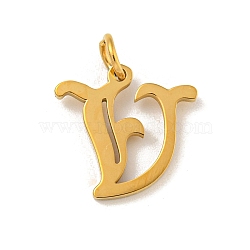 Ion Plating(IP) 304 Stainless Steel Charms, Laser Cut, Golden, Letter Charm, Letter V, 13.5x14mm, Hole: 3mm(STAS-I010-01G-V)