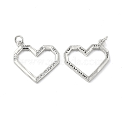 Brass Micro Pave Cubic Zirconia Pendants, with Jump Ring, Faceted Heart Charm, Platinum, 21x23x2mm, Hole: 3.5mm(KK-E068-VB181)