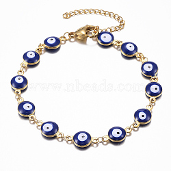 304 Stainless Steel Link Bracelets, Evil Eye, Blue, 7-7/8 inch(200mm)(X-BJEW-H511-02)