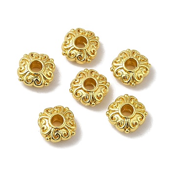 Rack Plating Alloy Beads, Long-Lasting Plated, Square, Real 18K Gold Plated, 6x6x3mm, Hole: 1.6mm
