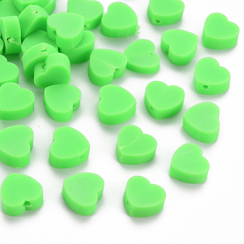 Handmade Polymer Clay Beads, Heart, Spring Green, 8~9x9~10x3~5mm, Hole: 1.2mm