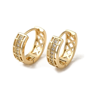 Brass Micro Pave Cubic Zirconia Hoop Earring, Light Gold, 16x5.5mm