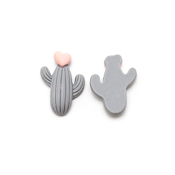 Opaque Resin Cabochons, Frosted, Cactus with Heart, Gray, 25x18x6.5mm