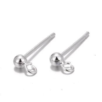 925 Sterling Silver Ear Stud Findings, Earring Posts with 925 Stamp, Silver, 14mm, head: 5x2.5mm, Hole: 1mm,  Pin: 0.7mm