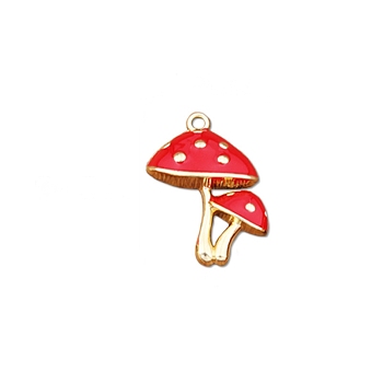 Alloy Enamel Pendants, Red Double Mushroom, Cadmium Free & Lead Free, Golden, 26.5x20mm, Hole: 2mm