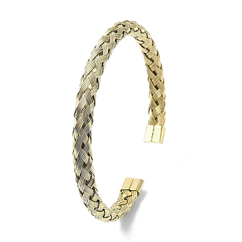 Ion Plating(IP) 304 Stainless Steel Mesh Chains Cuff Bangles, Golden, Inner Diameter: 2-1/8x2-1/2 inch(5.5x6.2cm)