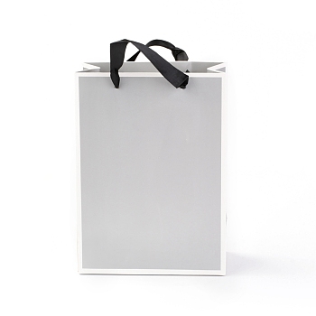 Rectangle Paper Bags, with Handles, for Gift Bags and Shopping Bags, Silver, 22x16x0.6cm