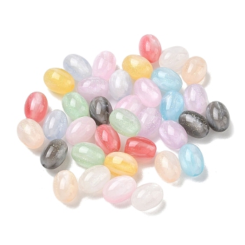Transparent Resin & Glitter Powder Beads, Oval, Gradient Color, Mixed Color, 10.5x7.5mm, Hole: 1.6mm
