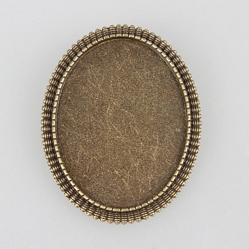 Vintage Alloy Brooch Cabochon Bezel Settings, with Iron Pin Brooch Back Bar Findings, Oval, Cadmium Free & Nickel Free & Lead Free, Antique Bronze, Tray: 40x30mm, 47x37x2mm, Pin: 0.6mm