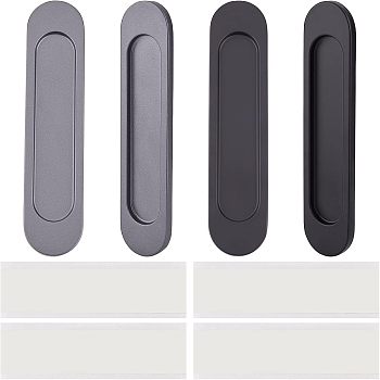 CHGCRAFT 4Pcs 2 Colors No Punch Alloy Flush Pull Barn Door Handle, Flush Ring, with Double-sided Stickers, for Drawers, Cabinet, Sliding Door, Oval, Mixed Color, 150x35x6mm, Hole: 3.5mm, 2pcs/color