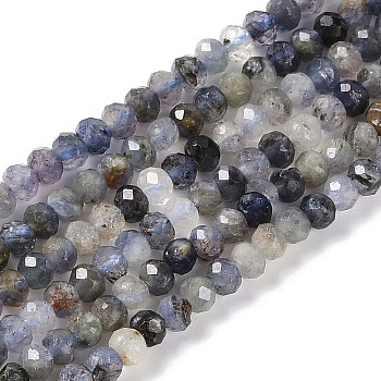 Natural Iolite Beads Strands, Faceted, Rondelle, 3.5~4x3mm, Hole: 0.7mm, about 127~132pcs/strand, 14.96~15.16''(38~38.5cm)