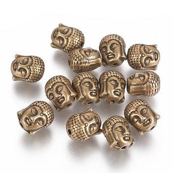 Tibetan Style Alloy Beads, Cadmium Free & Nickel Free & Lead Free, Buddha Head, Antique Bronze, 11x9x8mm, Hole: 1.5mm