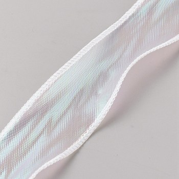 9M Rainbow Color Nylon Organza Ribbon, Iridescent Ribbon for Bowknot, Flower, Gift Decoration, White, 1-5/8 inch(40mm), about 9.84 Yards(9m)/Roll