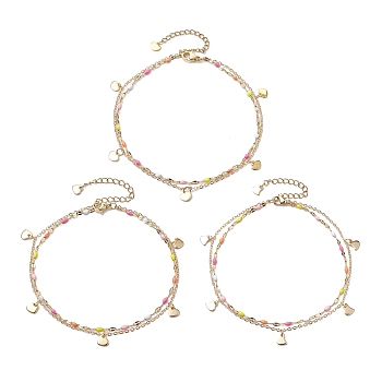 3Pcs 304 Stainless Steel Enamel Link Chains Anklets, Colorful, 8-7/8~9-1/8 inch(22.5~23cm), 3pcs/set