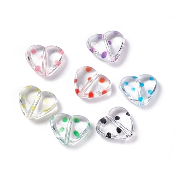 Transparent Acrylic Beads, Heart with Polka Dot Pattern, Clear, Mixed Color, 15.5x17.5x6mm, Hole: 1.7mm