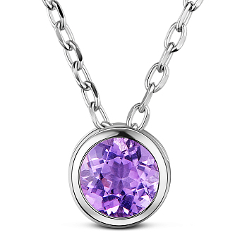 TINYSAND Rhodium Plated 925 Sterling Silver Rhinestone Pendant Necklace, Amethyst, 18.5 inch