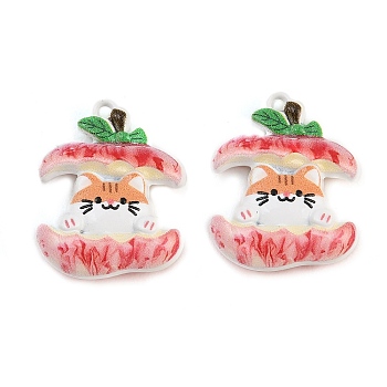 Baking Paint Zinc Alloy Pendants, Cat Shape with Apple Charms, Colorful, 18x14x5mm, Hole: 1mm