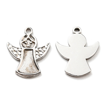 304 Stainless Steel Charms, Manual Polishing, Christmas Theme, Angel, Stainless Steel Color, 15x13x1.5mm, Hole: 1mm