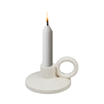 Porcelain Candle Holder, Round Candlestick Base with Handle, Old Lace, 12.3x10.7x6.7cm, Hole: 32.5mm, Inner Diameter: 2.3cm