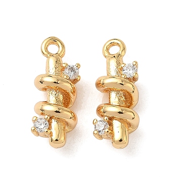 Brass Micro Pave Clear Cubic Zirconia Charms, Column, Nickel Free, Real 18K Gold Plated, 14x6x5mm, Hole: 1.2mm