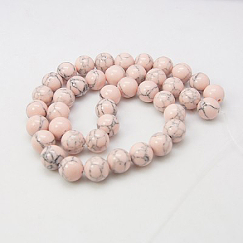 Synthetic Turquoise Beads Strands, Dyed, Round, Misty Rose, 8mm, Hole: 1mm, about 50pcs/strand, 15.7 inch