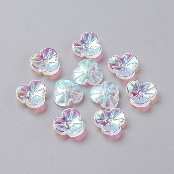 Electroplate Glass Beads, Flower, Clear AB, 12x3.6mm, Hole:1mm