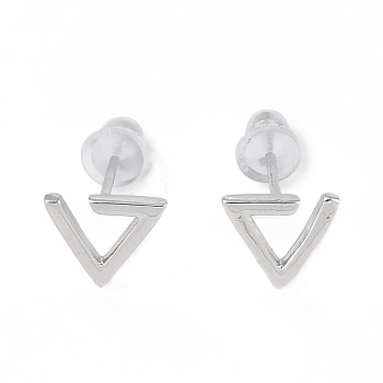 Triangle Rhodium Plated 999 Sterling Silver Stud Earrings for Women, with 999 Stamp, Platinum, 8x9mm