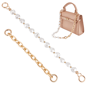 WADORN 2Pcs 2 Style Acrylic Imitation Keshi Pearl & Aluminium Chain Bag Handles, Light Gold, 21.5~37cm, 1pc/style