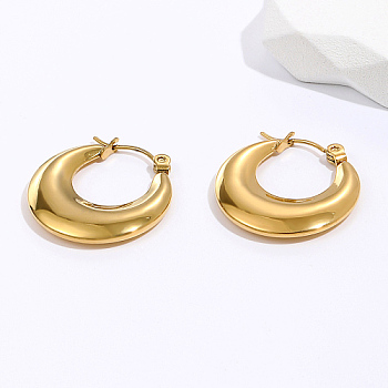 Stainless Steel Huggie Hoop Earrings for Women, Real 18K Gold Plated, 23x23mm