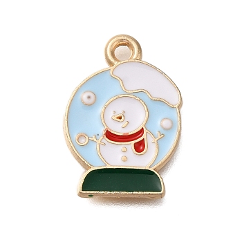 Christmas Theme Alloy Enamel Pendants, Light Gold, Snowman, 18.5x13x1.5mm, Hole: 1.8mm