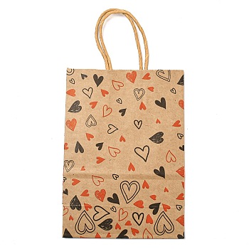 Valentine's Day Rectangle Paper Gift Bags, Portable Kraft Paper Tote Shopping Bag, with Paper Handles, Heart, 29.5cm