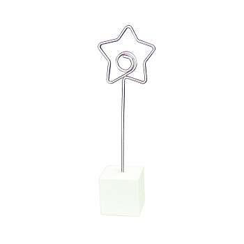 Metal Spiral Memo Clips, with Resin Base, Message Note Photo Stand Holder, for Table Decoration, Star, White, 117mm