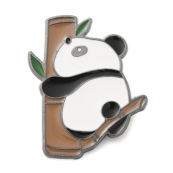 Panda Enamel Pins, Gunmetal Alloy Brooch, Bamboo, 35x28x1.5mm