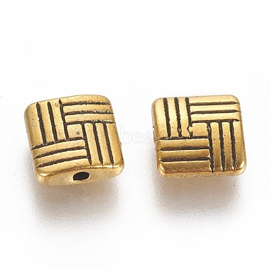 Tibetan Style Alloy Square Carved Stripes Beads(TIBEB-5602-AG-LF)-2