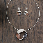 Spiral Donut Zinc Alloy Enamel Pendant Necklaces & Stud Dangle Earrings Sets for Women, Platinum, 420mm(FS-WGCBC97-01)
